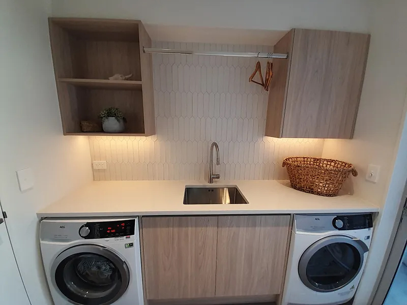 Oak style cupboards laundy room mellon bay